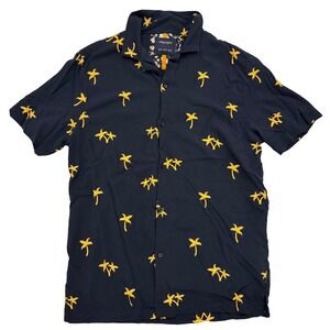 Denim & Flower by Ricky Singh Palm Tree Button Up Shirt M Navy Vacation Resort
